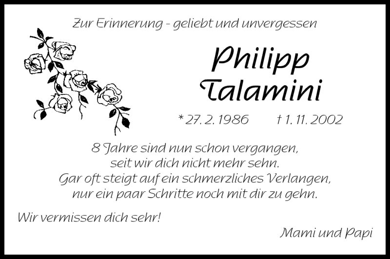  Traueranzeige für Philipp Talamini vom 01.11.2010 aus Starkenburger Echo