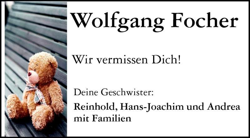  Traueranzeige für Wolfgang Focher vom 28.04.2011 aus Echo-Zeitungen (Gesamtausgabe)