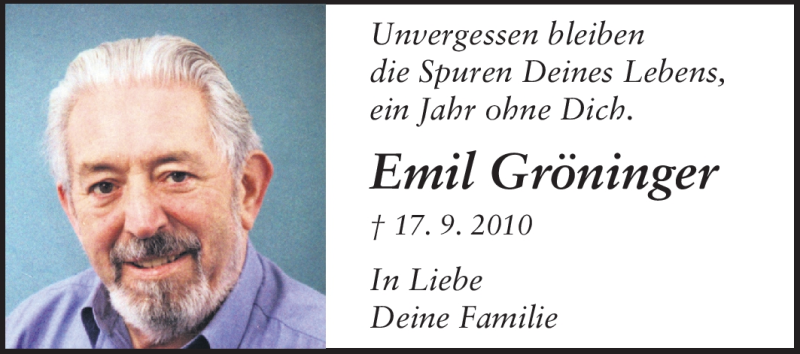  Traueranzeige für Emil Gröninger vom 17.09.2011 aus Darmstädter Echo, Odenwälder Echo, Rüsselsheimer Echo, Groß-Gerauer-Echo, Ried Echo