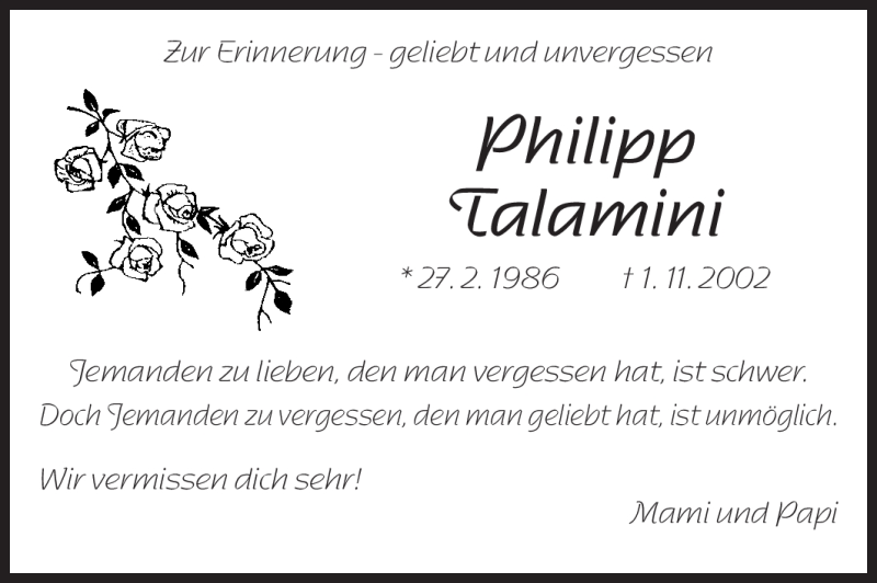  Traueranzeige für Philipp Talamini vom 01.11.2011 aus Starkenburger Echo
