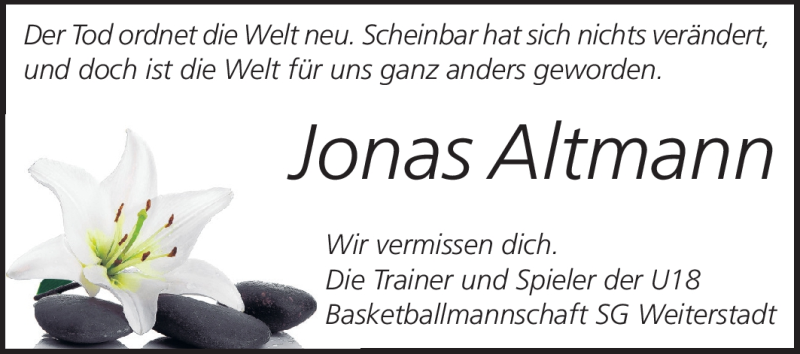  Traueranzeige für Jonas Altmann vom 07.11.2012 aus Echo-Zeitungen (Gesamtausgabe)