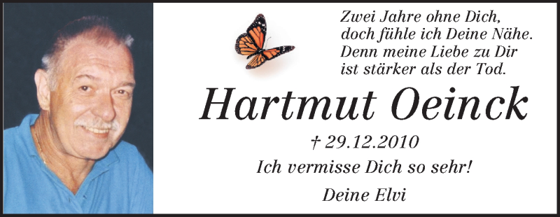  Traueranzeige für Hartmut Oeinck vom 29.12.2012 aus Echo-Zeitungen (Gesamtausgabe)