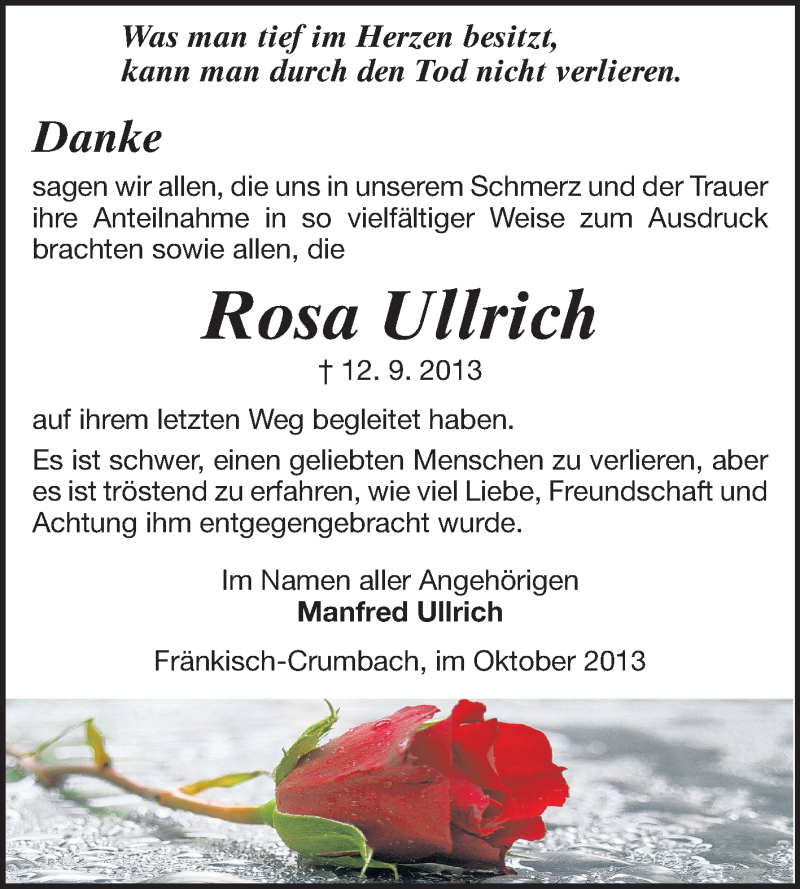  Traueranzeige für Rosa Ullrich vom 12.10.2013 aus Odenwälder Echo
