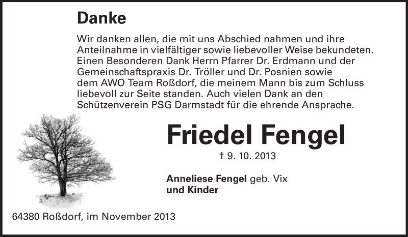  Traueranzeige für Friedel Fengel vom 02.11.2013 aus Echo-Zeitungen (Gesamtausgabe)
