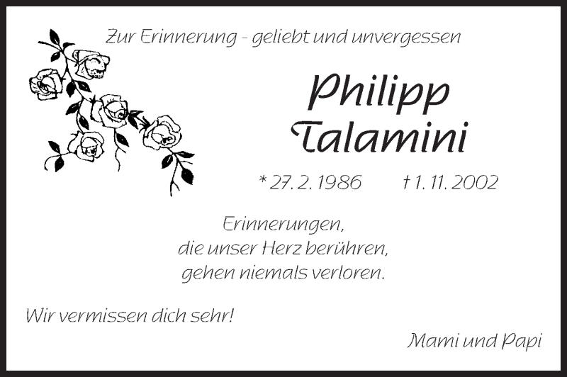  Traueranzeige für Philipp Talamini vom 01.11.2013 aus Starkenburger Echo