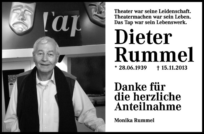  Traueranzeige für Dieter Rummel vom 07.12.2013 aus Echo-Zeitungen (Gesamtausgabe)