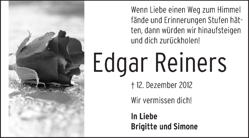  Traueranzeige für Edgar Reiners vom 12.12.2013 aus Starkenburger Echo