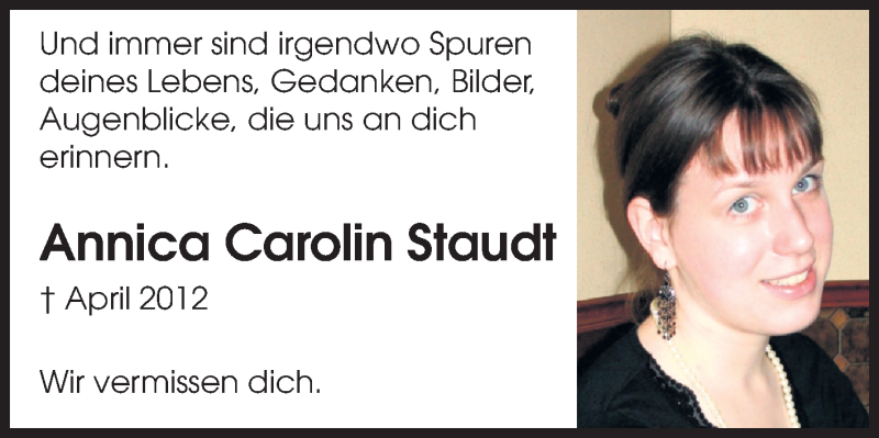  Traueranzeige für Annica Carolin Staudt vom 19.04.2014 aus Odenwälder Echo