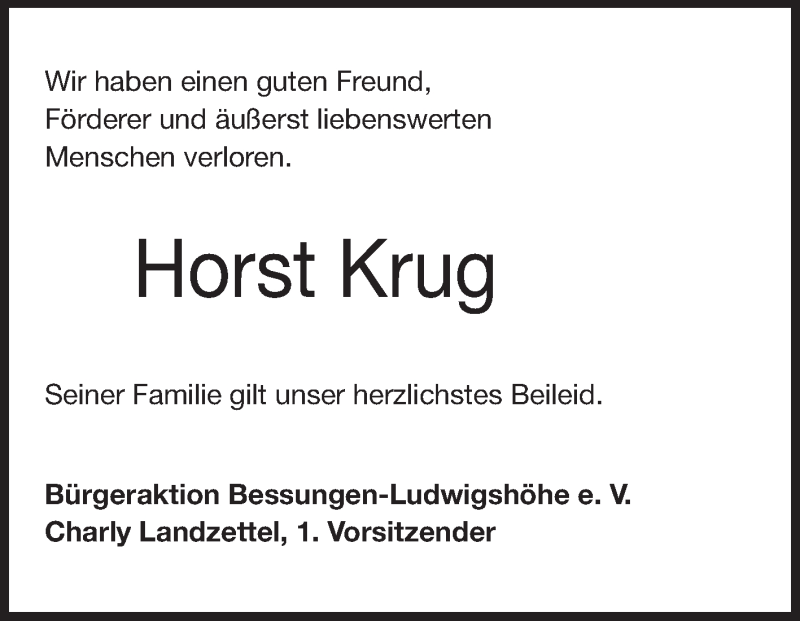  Traueranzeige für Horst Krug vom 08.03.2014 aus Echo-Zeitungen (Gesamtausgabe)