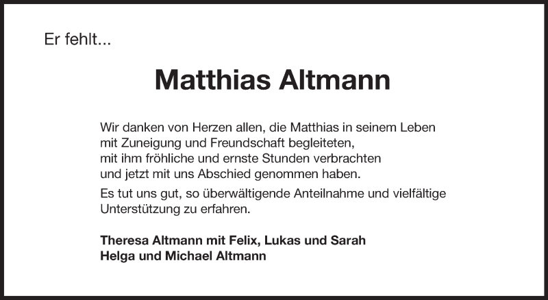  Traueranzeige für Matthias Altmann vom 14.06.2014 aus Echo-Zeitungen (Gesamtausgabe)
