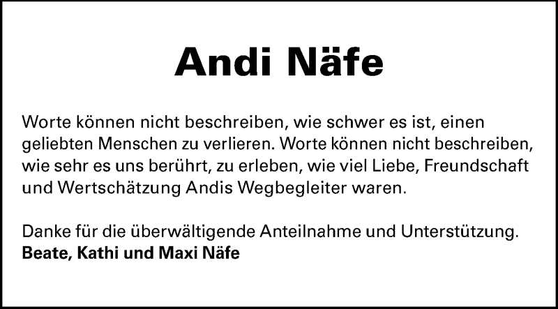  Traueranzeige für Andi Näfe vom 21.06.2014 aus Echo-Zeitungen (Gesamtausgabe)