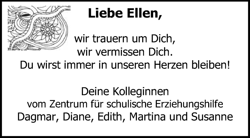  Traueranzeige für Ellen Kopf vom 27.09.2014 aus Echo-Zeitungen (Gesamtausgabe)