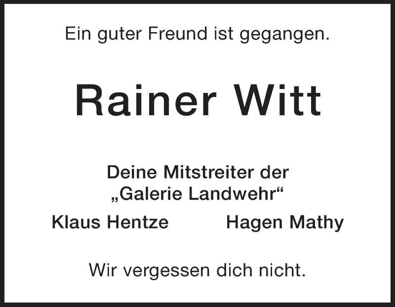  Traueranzeige für Rainer Witt vom 20.10.2014 aus Echo-Zeitungen (Gesamtausgabe)