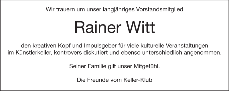  Traueranzeige für Rainer Witt vom 23.10.2014 aus Echo-Zeitungen (Gesamtausgabe)