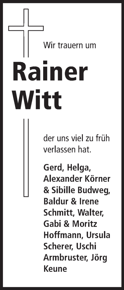  Traueranzeige für Rainer Witt vom 25.10.2014 aus Echo-Zeitungen (Gesamtausgabe)