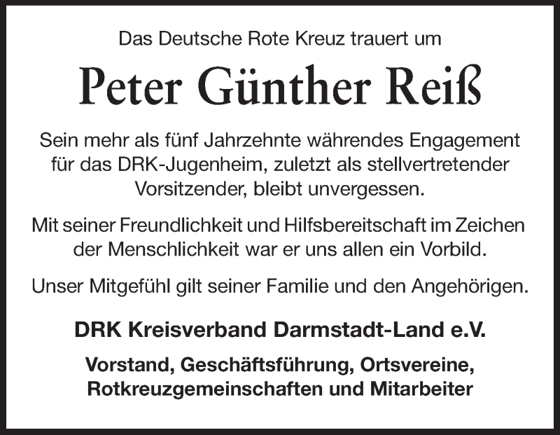  Traueranzeige für Peter Günther Reiß vom 01.11.2014 aus Echo-Zeitungen (Gesamtausgabe)