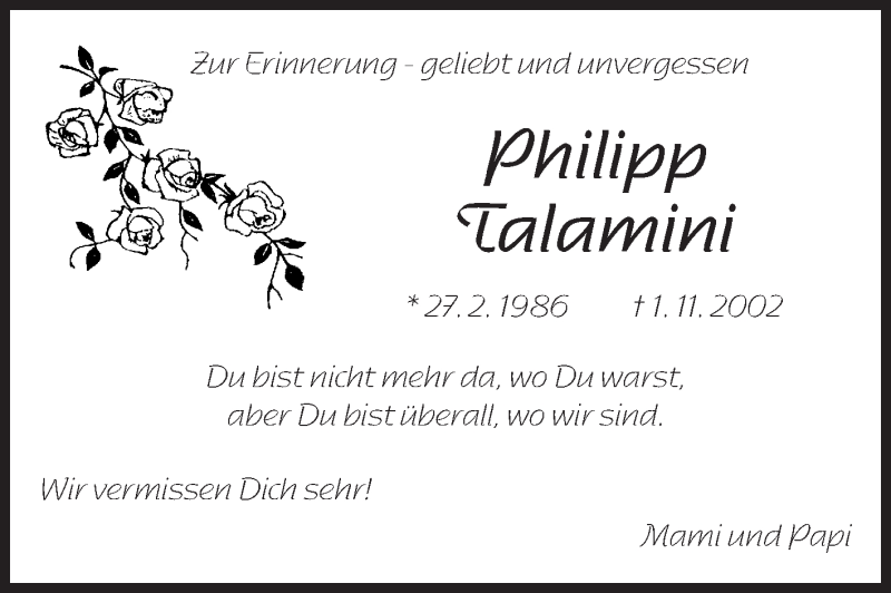  Traueranzeige für Philipp Talamini vom 01.11.2014 aus Starkenburger Echo