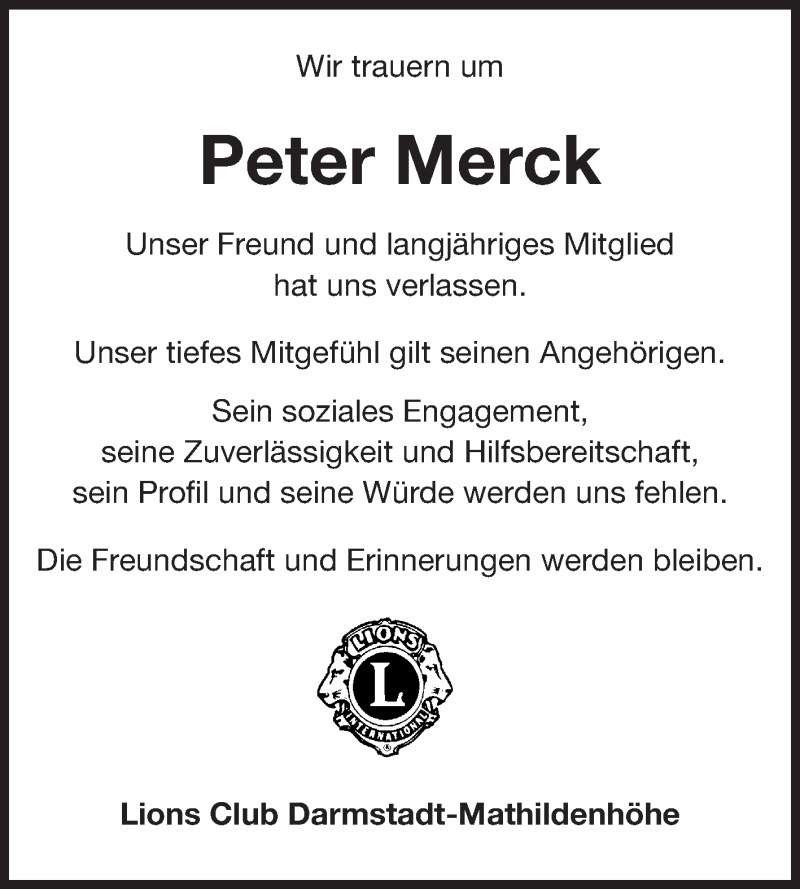  Traueranzeige für Peter Merck vom 14.11.2014 aus Echo-Zeitungen (Gesamtausgabe)