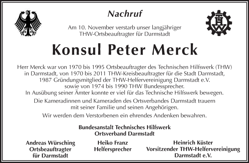  Traueranzeige für Peter Merck vom 14.11.2014 aus Echo-Zeitungen (Gesamtausgabe)