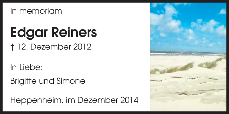  Traueranzeige für Edgar Reiners vom 12.12.2014 aus Starkenburger Echo