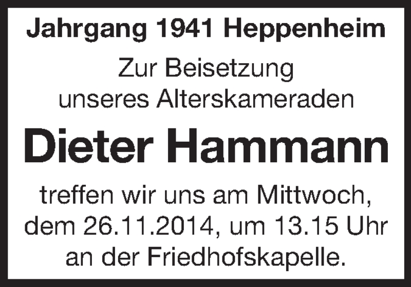  Traueranzeige für Dieter Hammann vom 25.11.2014 aus Starkenburger Echo