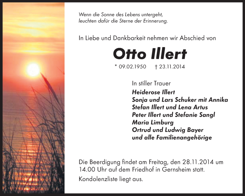  Traueranzeige für Otto Illert vom 26.11.2014 aus Echo-Zeitungen (Gesamtausgabe)