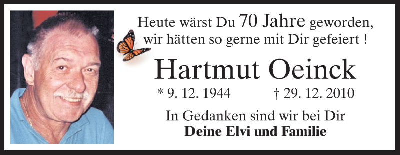  Traueranzeige für Hartmut Oeinck vom 09.12.2014 aus Echo-Zeitungen (Gesamtausgabe)