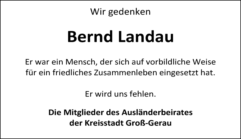  Traueranzeige für Bernd Landau vom 28.08.2015 aus trauer.echo-online.de