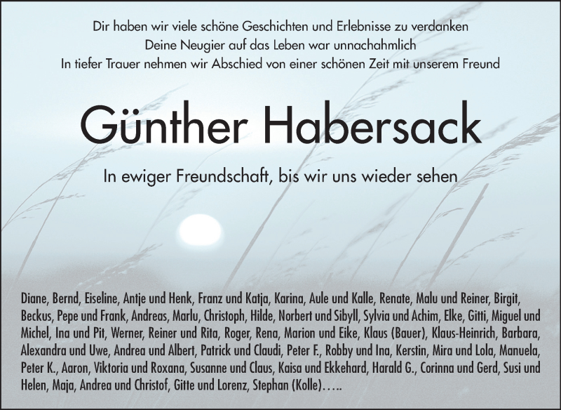  Traueranzeige für Günther Habersack vom 07.02.2015 aus Echo-Zeitungen (Gesamtausgabe)