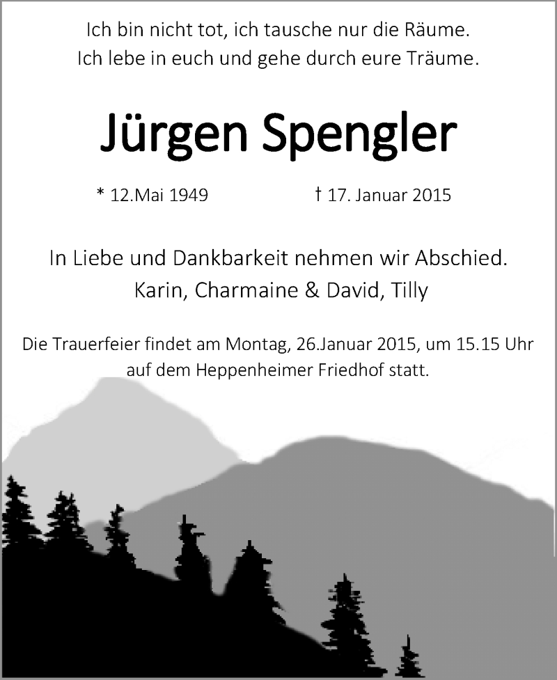  Traueranzeige für Jürgen Spengler vom 24.01.2015 aus Echo-Zeitungen (Gesamtausgabe)
