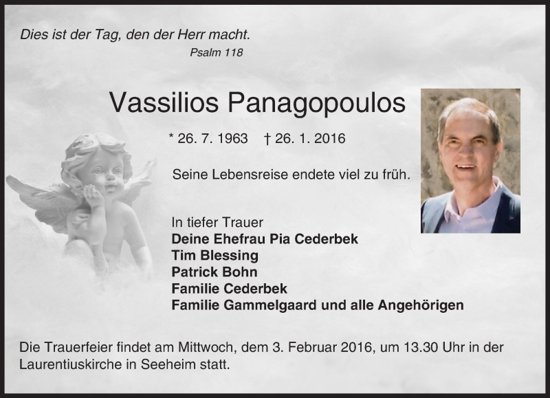  Traueranzeige für Vassilios Panagopoulos vom 30.01.2016 aus trauer.echo-online.de