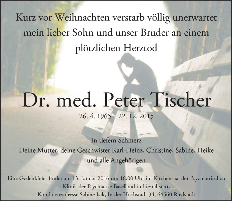 Traueranzeige für Peter Tischer vom 06.01.2016 aus trauer.echo-online.de