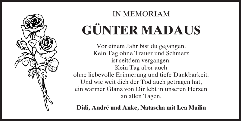  Traueranzeige für Günter Madaus vom 23.12.2016 aus Trauerportal Echo Online
