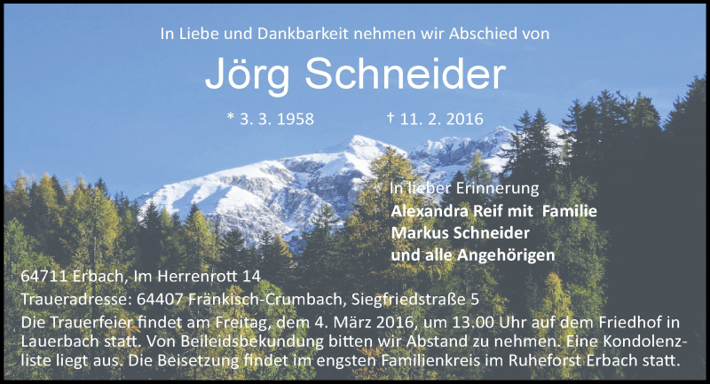  Traueranzeige für Jörg Schneider vom 27.02.2016 aus trauer.echo-online.de