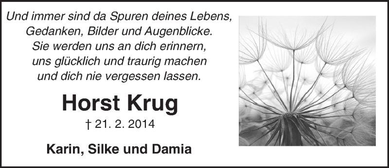  Traueranzeige für Horst Krug vom 20.02.2016 aus trauer.echo-online.de