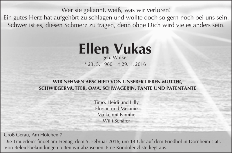  Traueranzeige für Ellen Vukas vom 02.02.2016 aus trauer.echo-online.de