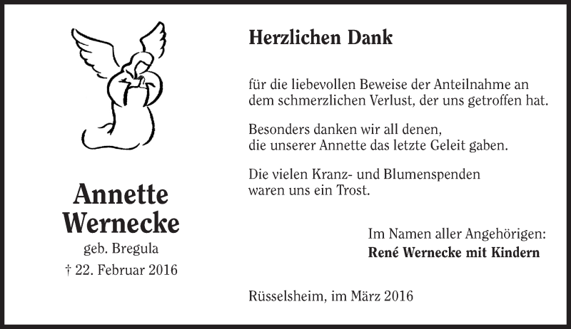  Traueranzeige für Annette Wernecke vom 19.03.2016 aus trauer.echo-online.de