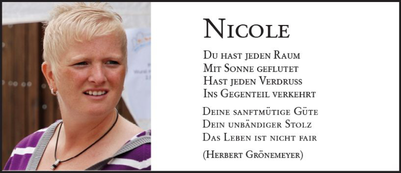  Traueranzeige für Nicole Rabanus vom 04.07.2018 aus Trauerportal Rhein Main Presse